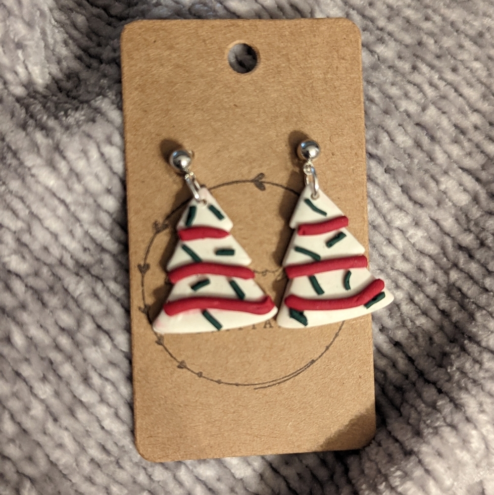 Handmade Polymer Clay Christmas Tree Cake Earrings
